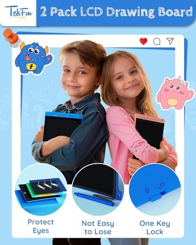 TEKFUN Kids Toys, 2 Pack LCD Writing Tablet with Anti-Lost Stylus,10in Coloring Doodle Board Magic Drawing Pad, Car Trip Educational Toys Birthday Gift for 3 4 5 6 7 Girls Boys Toddlers