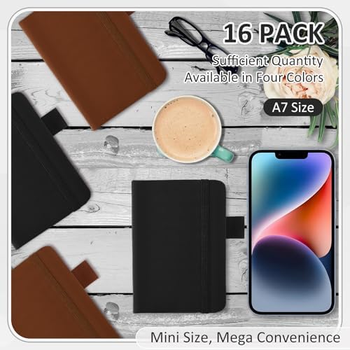Ceenna 16 Packs Pocket Small Notebook Journals with Pen Holder Mini Notebook Bulk 192 Pages/96 Sheets Hardcover with Thick Lined Paper 3" x 4.4" A7 Small Notepad Business Color for Office Journey
