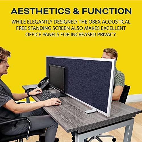 OBEX Acoustical Free Standing Privacy Screen, Cubicle Accessories Desk Privacy Panel, Desk Dividers for Office, Office Furniture Partitions Portable Sound Proof Dividers, 18" x 72", Slate