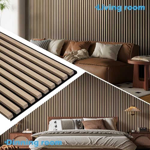 Art3d 108 x 12 in 3D Fluted Soundproof Wood Slat Wall Panel, 2-Pack, Peach