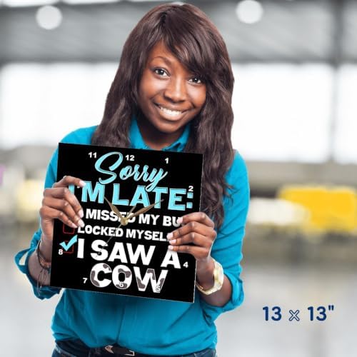 3dRose Wall Clock Silent - 13 inch - Sorry IAM Late I Saw a Cow for Farm Farmer Lovers - Farmer