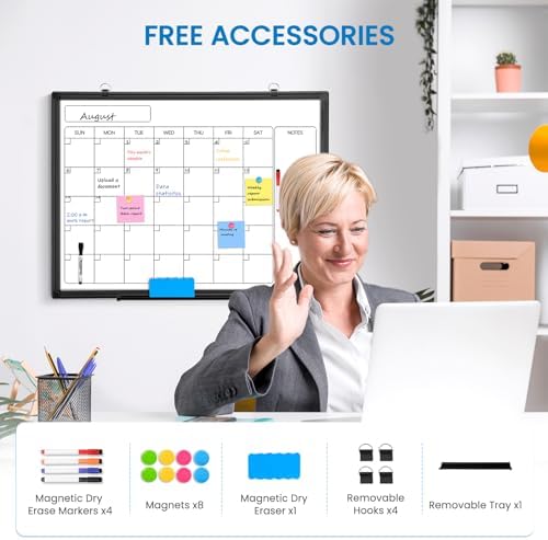 Whiteboard Calendar 36x24 Magnetic Dry Erase Board for Wall, Black