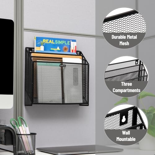 Mind Reader Vertical File Storage, Desktop Organizer, Wall Mount, Office, Metal Mesh, Black