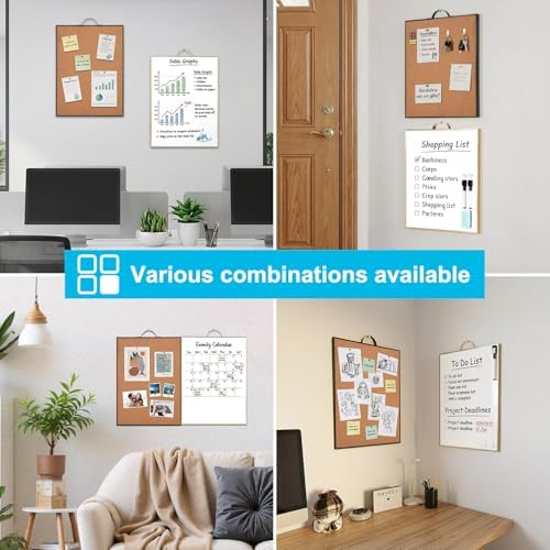 Small Whiteboard Cork-Board Combo for Wall, 2-Board Set, 24"x16" Total