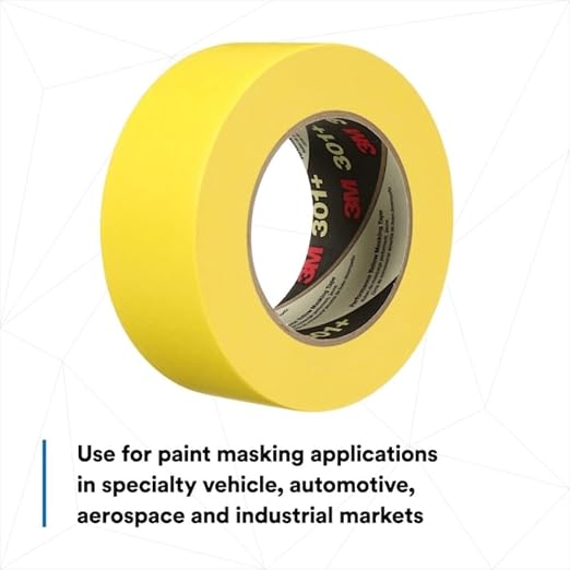 3M Performance Yellow Masking Tape 301+, 36 mm x 55 m, 6.3 mil | 24 Roll/Case, High Performance Holding and Masking Tape for Automotive, Specialty Vehicle and Industrial Markets