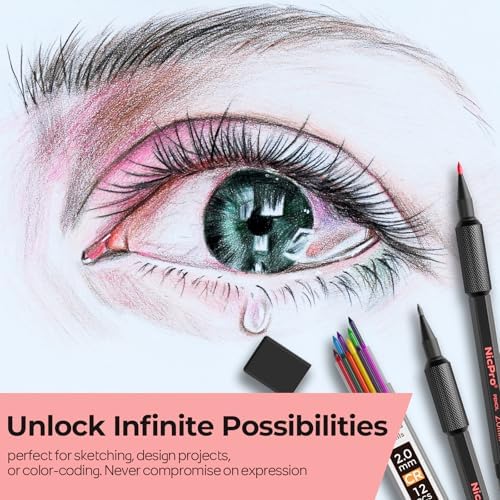 Nicpro 6 PCS Metal Mechanical Pencil Set, Art Drawing Pencil 0.5-2.0MM