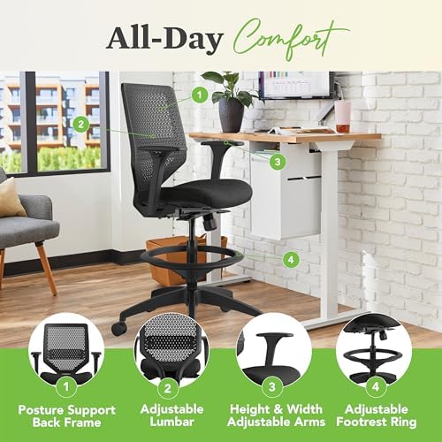 HON Solve Ergonomic Stool, Office Chair, Footring, ReActiv Back, Black