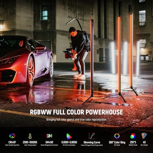 NEEWER TL120C RGB Tube Light, 42W Full Color RGBWW Photography LED Video Light Wand Stick with APP/2.4G/DMX Control, 7 Pixel Effects/18 Scenes, 2500K-10000K CRI97+ TLCI98+, 6000mAh Battery