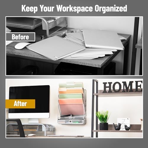 Mind Reader 4-Tier Vertical File Storage, Desktop Organizer, Wall Mount, Office, Metal Mesh, 12.5"L x 4"W x 16.5"H, Silver