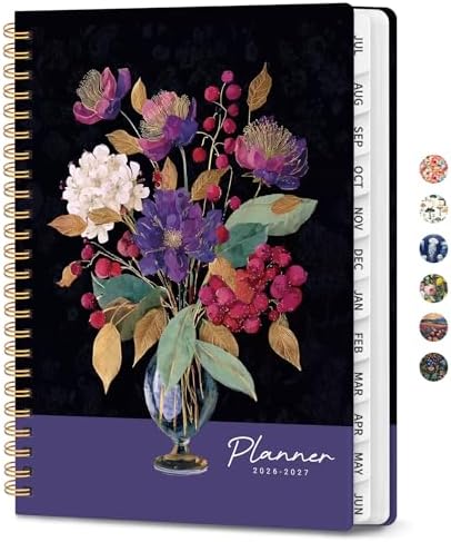 Large Planner 2026-2027, A4 (8.5" x 11") Hardcover Weekly & Monthly Planner July 2026 - June 2027 with Monthly Tabs, Academic Planner for School, Work and Office, Opulent Vase