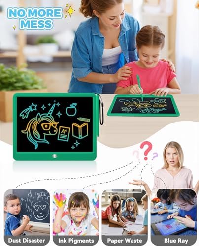 KOKODI 15 Inch LCD Writing Tablet with Anti-Lost Stylus, Erasable Doodle Board Colorful Toddler Drawing Pad, Car Travel School Games Toys for 3 4 5 6 7 8 Kids, Birthday Gift for Girls Boys Green