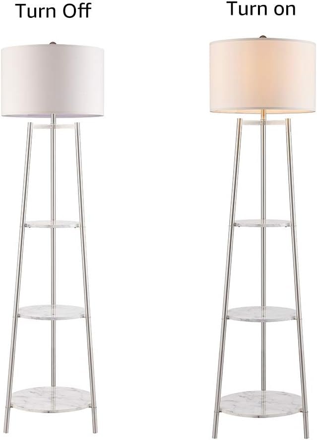 ROSEN GARDEN Floor Lamp, Standing Reading Light with Faux Marble Shelves and Fabric Shade, Modern Tall Pole Lamp, Accent Furniture Décor Lighting for Living Room, Bedrooms