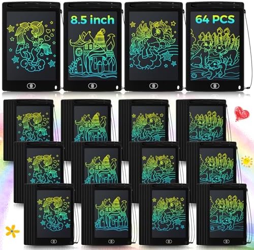 Zhehao 64 Pcs LCD Writing Tablet Bulk for Kids, 8.5 in, Colorful, Black