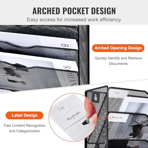 VEVOR File Wall Rack, 1-Piece 16 Pockets Mesh Wall File Holder, Wall Mounted Magazine Mail Paper and Document Storage Folder WJBGJHSWJSWSGLDOLV0
