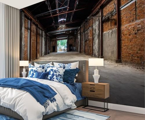 Wall Mural Peel and Stick Unmanned Industrial Style Old Warehouse Building Space Large Wallpaper Self Adhesive Contact Paper Removable 3D Wall Sticker for Living Room Bedroom 69"x96"