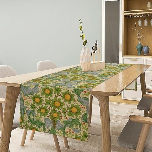 William Morris Original Design Green Table Runner Vintage Floral Table Runner for Dining Table Decor 13 x 60 Inch