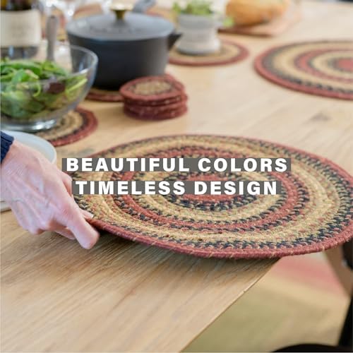 Homespice Highland Braided Placemats for Cabin Decor, Round 15" Set of 6