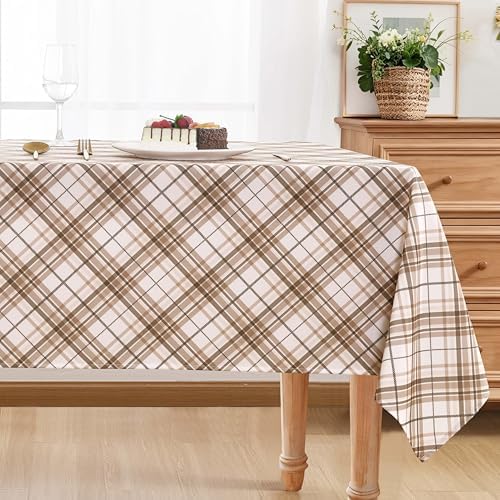 DWCN Checkered Tablecloth, 60 x 84 Inch, Rectangular, Brown and White
