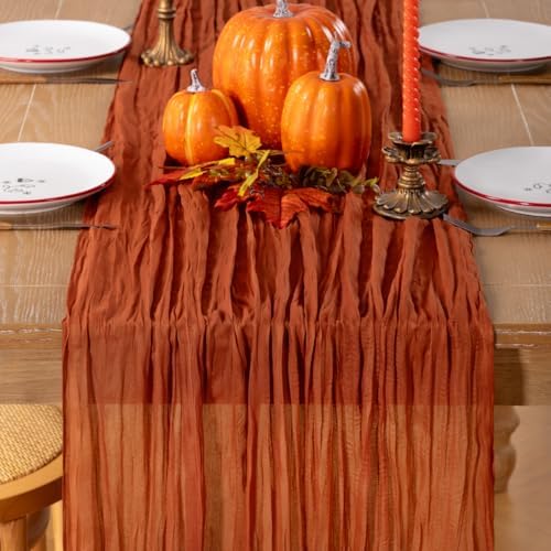 Fall Table Runner Terracotta Cheesecloth Boho Wedding Home Decor