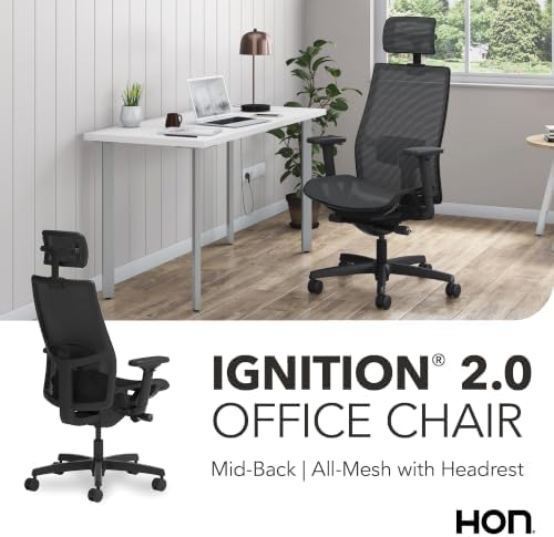 HON Ignition 2.0 Ergonomic Office Chair, Headrest, Office Desk, Black