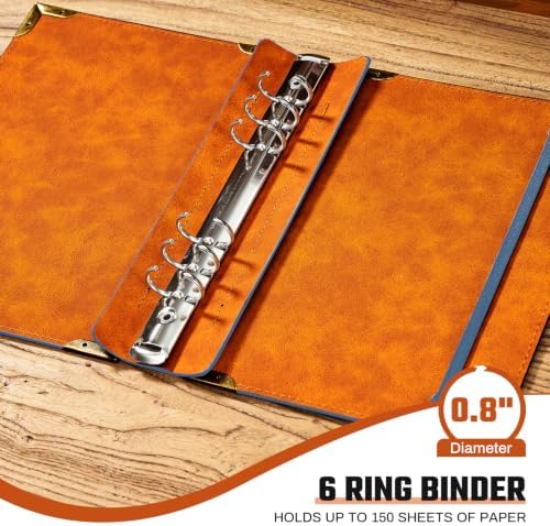 Ovesmusl PU Leather A5 Binder 6 Ring Refillable Journal Cover No Refill Paper A5 Planner Binder Loose Leaf Binder for Notebook 5.7”x8.3” with Elastic Closure, Blue Tree