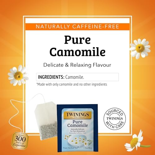 Twinings Pure Camomile Herbal Caffeine-Free Tea Bags, 20 CT Box (6 Pack)