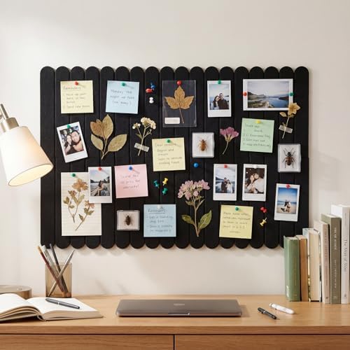 Yookeer Large Scalloped Felt Bulletin Board 36'' x 24'' Cork Board Alternative for Office Wall Decor 6 Pack with 25 Safe Removable Adhesive Tabs Push Pin, Felt Pin Boards for Home Office(Black)