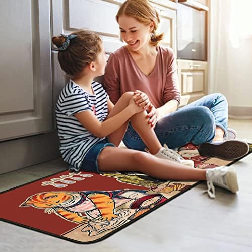 Cat Fat Chef Kitchen Rugs for Floor 2 Piece Sets, Cats Chef Floor Mat for Kitchen, Kitchen Rug in Front of Sink for Standing for Italy Kitchen Decor 17"X30"+17"X47"