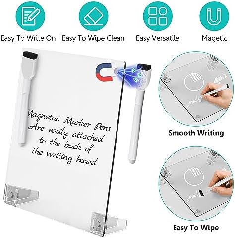 2PCS Clear Acrylic Weekly Dry Erase Board Desktop, 12x8 Small Magnetic Whiteboard with Stand for Desk Calendar Memo Board for Fridge, Office, School, Home