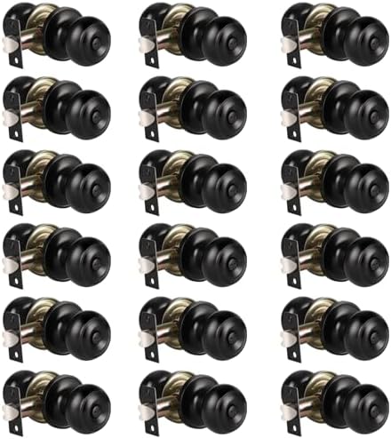 KNOBWELL Black Door Knobs - 18 Pack, Round Matte Black Privacy Door Knobs with Lock, Keyless Turn Lock for Bedroom or Bathroom Interior Doors