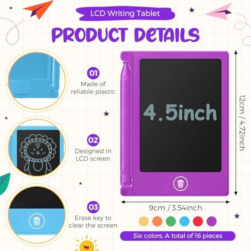 Nezyo 16 Pack 4.5 Inch Mini LCD Writing Tablet for Kids,6 Colors