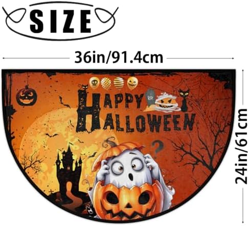 Halloween Ghosts Pumpkin Half Round Door Mat Non Slip Washable Halloween Semi Circle Area Rug Absorbent Soft Pumpkin Half Moon Rug Floor Mat for Indoor Kitchen Bathroom Patio Front Door Mat Decor