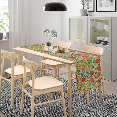 William Morris Original Design Red Rose Table Runner Vintage Floral Table Runner for Dining Table Decor 13 x 36 Inch