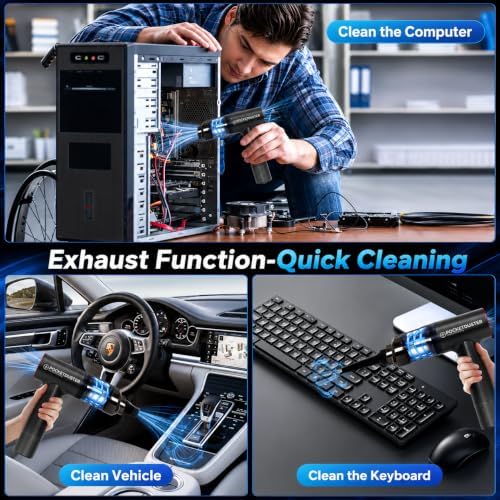 2-in-1 Compressed Air Duster and Mini Vacuum Cleaner with 150000 High RPM - Powerful Brushless Motor for Desktop, Keyboards, Laptop, Dryer and Electronics