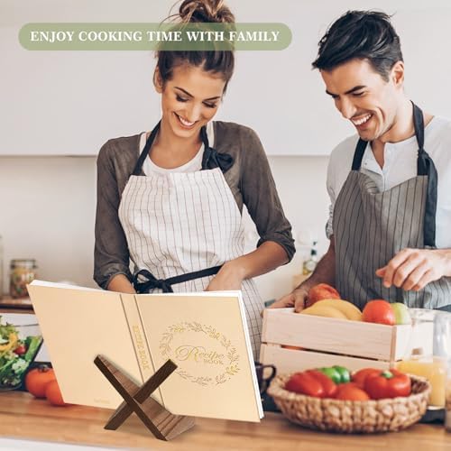 Lanpn A5 Blank Recipe Book Cookbook to Write in Your Own Recipes, Leather Cover Waterproof Empty Cooking Journal for 70 Recipes, Recipe Notebook with Stickers to Organize Your Family Recipes, Oat