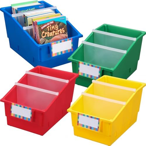 Really Good Stuff Rainbow Chapter Book Classroom Library Bins with Dividers