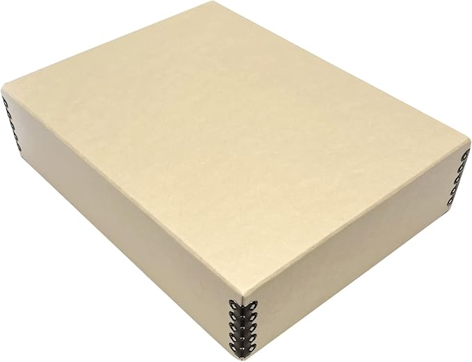 Lineco Museum Archival Storage Box, 9.75x12.75x3 in. Drop Front Design. Acid-Free with Metal Edge. Organize Photos, Pictures, Prints, Documents, Crafts, DIY. Tan, 1 Pack