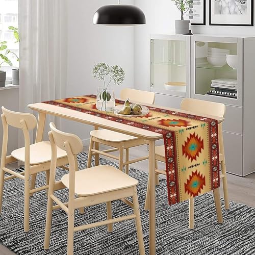 Aztec Southwest Table Runner, Ethnic Style Geometric Triditional Kitchen Table Runners Table Setting Decor for Garden Farmhouse Wedding Party Holiday Dinner Home, 13x90 Inch