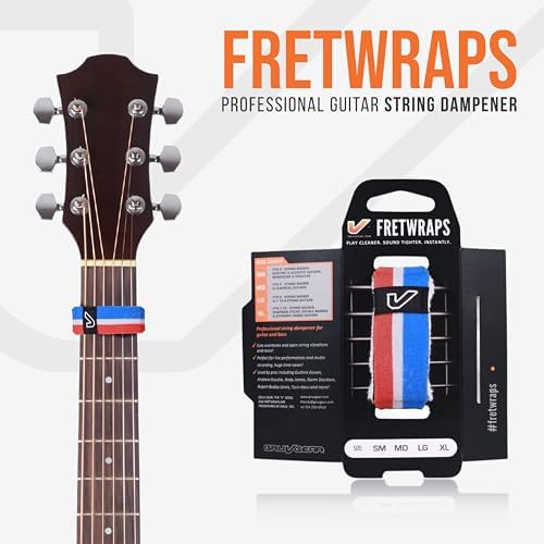 Gruv Gear Fret Wrap & Guitar Mute, Fretwrap for Acoustic, Electric & Bass | String Dampener Recording, Tapping & Practice Accessory (1 Pack, Small Red/White/Blue, Fits 4 String Bass, 6 String Guitar)