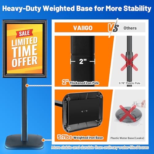 3-Pack Heavy Duty Pedestal Sign Holder Stand 11x17 Inch, Adjustable Floor Standing Sign Holder with Weighted Base, Vertical & Horizontal Menus Signage Stands for Outdoor Advertising, Posters, Black