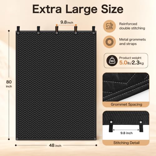 48"x 80" Sound Absorbing Studio Blanket Panel with Grommets for Wall Hanging,Extra Large Sound Dampening Blanket,Noise Cancelling Studio Acoustic Curtain/Light Blocker/Soundproof Moving Blanket
