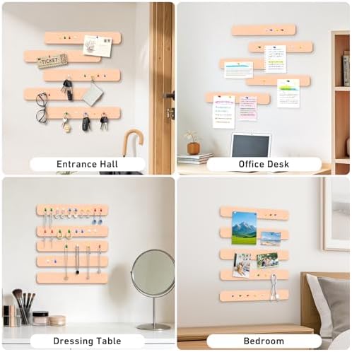 HAUTOCO Felt Bulletin Strips 5 Pack, 13" x 2" Self Adhesive Pin Board with 20 Push Pins, Peel and Stick Memo Board for Photos, Notes & Wall Decor, Dorm Room, Bedroom, Office, Peach Beige