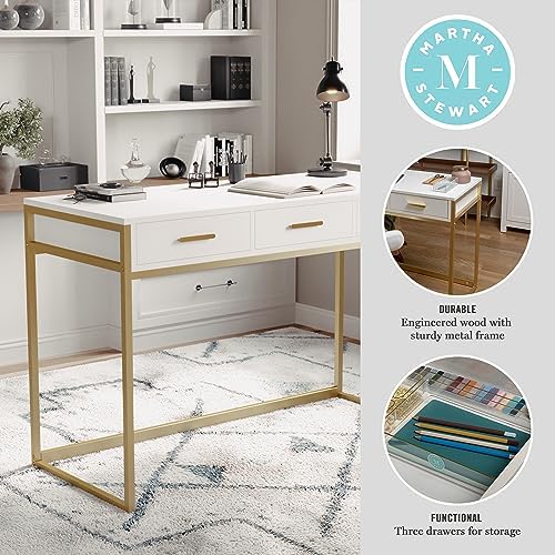 Martha Stewart Ollie 3 Drawer Home Office Desk, White
