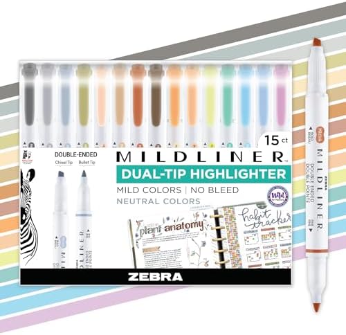 Zebra Pen MILDLINER Highlighter, Neutral Vintage Colors, Dual Tip, 15-Pack