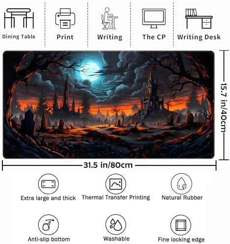 Dark Fantasy Castle Desk Pad Extended Gaming Mouse Pad, XXL Large Computer Laptop Keyboard Wireless Mouse Mat, Office Desk Decor Mousepad Deskmat with Stitched Edges Matt 31.5x15.7 in