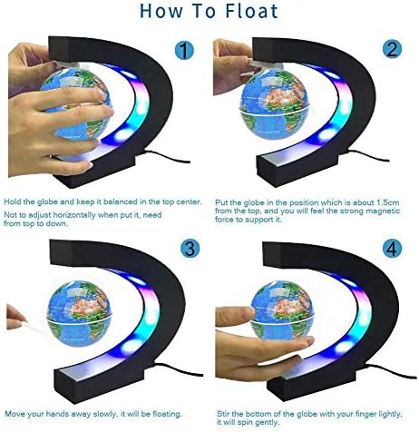 Estefanlo Floating Globe with LED Lights C Shape Magnetic Levitation Floating Globe World Map for Desk Decoration (Blue)