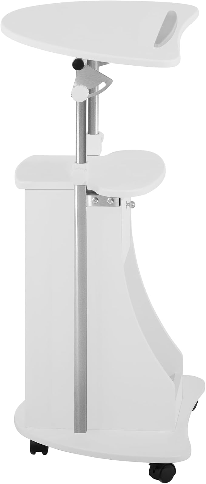 Techni Mobili Adjustable Height Rolling Laptop Cart with Storage, White | Adjustable Height Rolling Laptop Cart with Tilting Top, Storage Shelf, Locking Wheels, Sit to Stand Desk, Mobile Podium,White