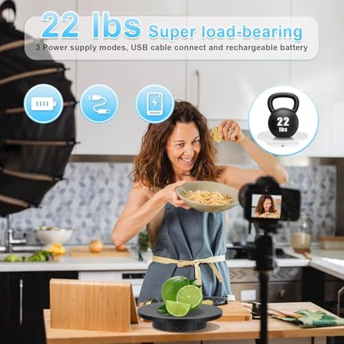 2 in 1 Motorized Rotating Display Stand with 5.74 /8.66 inch Replacement Cover, Remote Control 360 Degree Electric Turntable Display Stand Max 22lbs Load Auto Lazy Susan for Photography LiveStream