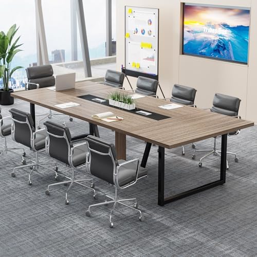 Tribesigns 8FT Conference Table, 94.49 L x 47.24 W x 29.53 H Inches Large Meeting Podcast Table for 10 People, Business Style Wooden Training Table with Strong Metal Frame for Office Conference