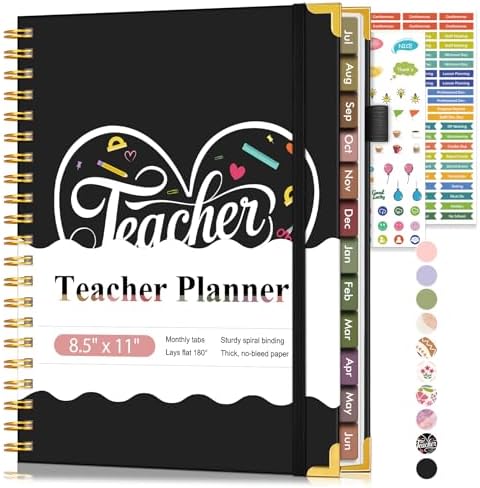 Teacher Planner 2026-2027, July 2026 - June 2027, Academic Weekly & Monthly Calendar Planner with Tabs, 8.5" x 11" A4 Teacher Lesson Plan Book with 7 Periods, Daily Agenda School Organizer for Teacher Student Homeschool, Black Background Pattern